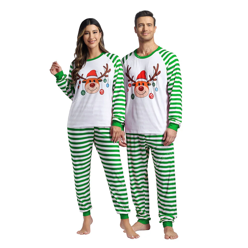 Pajamas Matching Sets for Couples Christmas Pajamas Striped Sleepwear Adult Family Christmas Costume for Women Men pjs Red Green images - 6