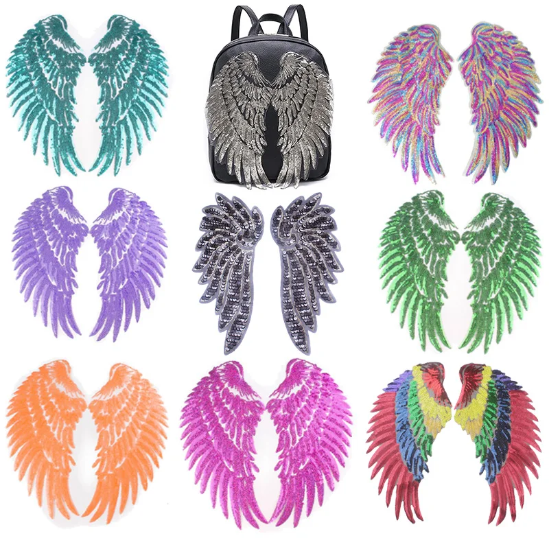 

Colourful Wings Large Sequins Patches Gold Silver Shiny Wing Applique Iron On Patches for Clothes Jacket Jeans Dress Hat Bag DIY