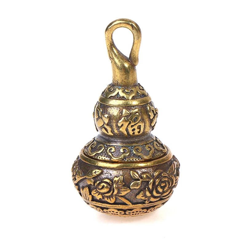 

Brass Chinese Letters Blessing Lotus Gourd Charms Copper Lucky Car Key Chain Pendants Pill Box Medicine Case Container Bottle
