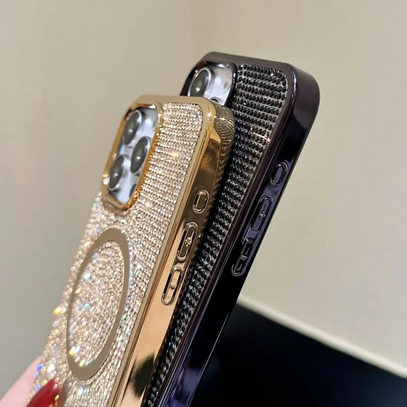 Роскошный Бриллиантовый чехол Magsafe для iPhone 15 16 Pro Max Plus блестящий Блестящий