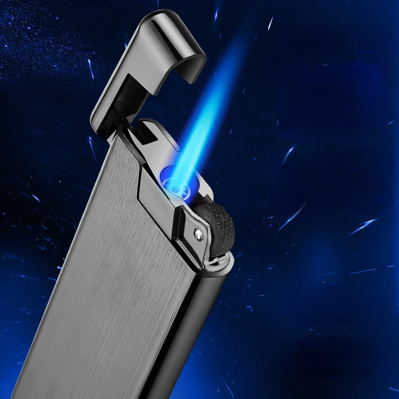 

Ultra Thin Narrow Edition Grinding Wheel Lighter Metal High-pressure Jet Blue Flame Windproof Lighter Men's Smoking Accessories