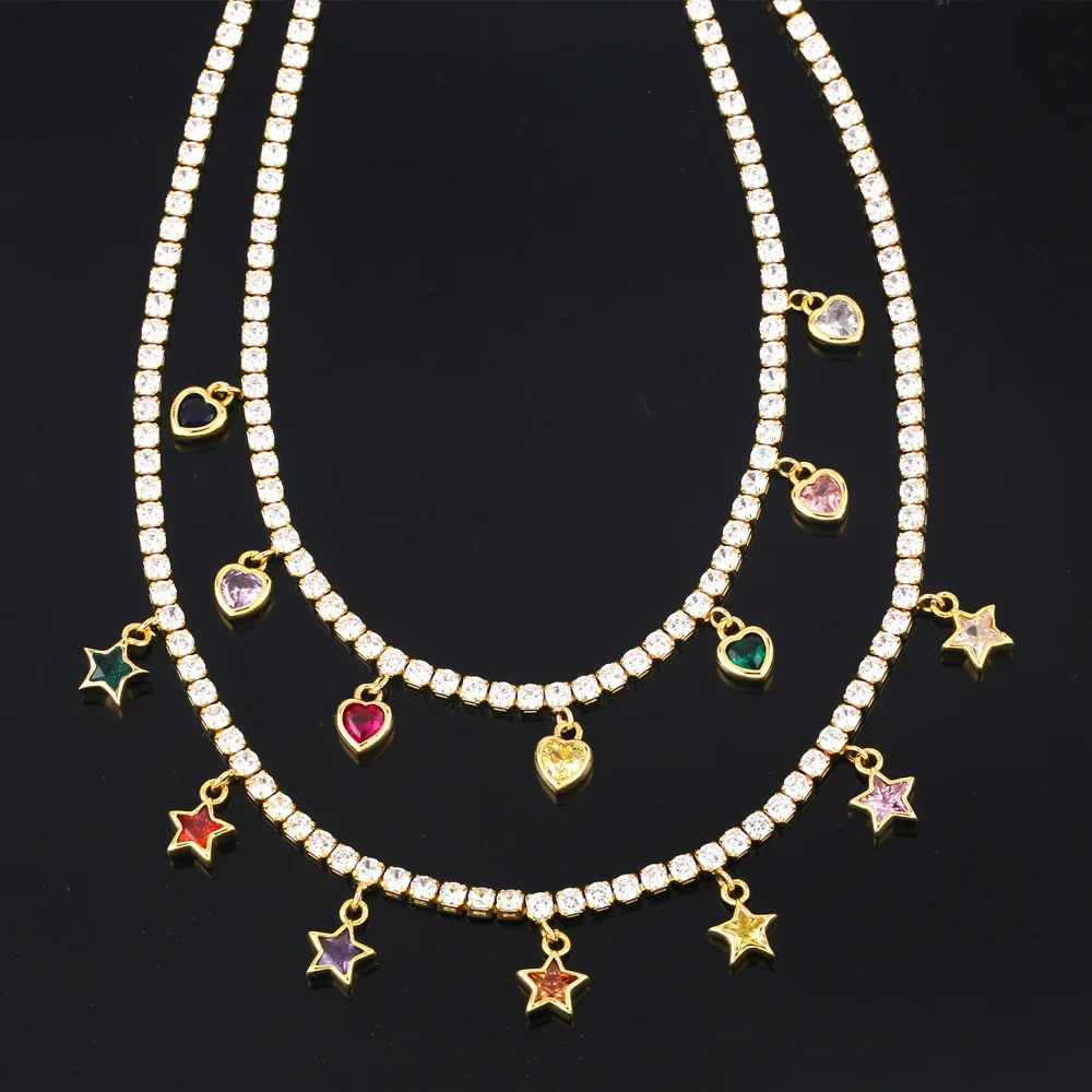 

FLOLA White Crystal Tennis Necklace for Women Girls Colorful Zirconia Heart Necklace Choker Statement Jewelry Gifts nkeb313