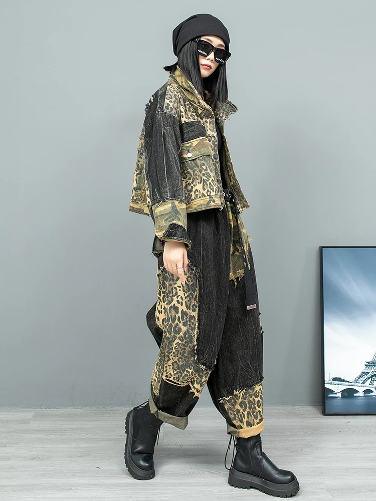 Персонализированные лоскутные винтажные джинсовые шаровары с леопардовым