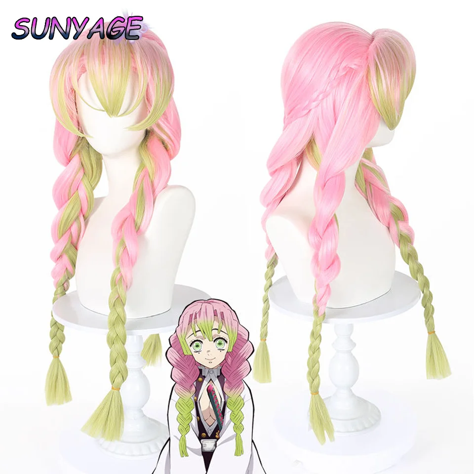 Парик для косплея Kanroji SUNYAGE Mitsuri термостойкие длинные плетеные волосы розового и