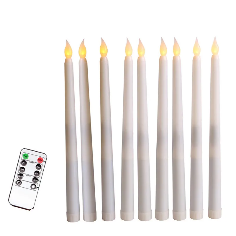 

Pack of 12 Yellow Flickering Remote LED Candles,Plastic Flameless Remote Taper Candles,bougie led For Dinner Party Decoration