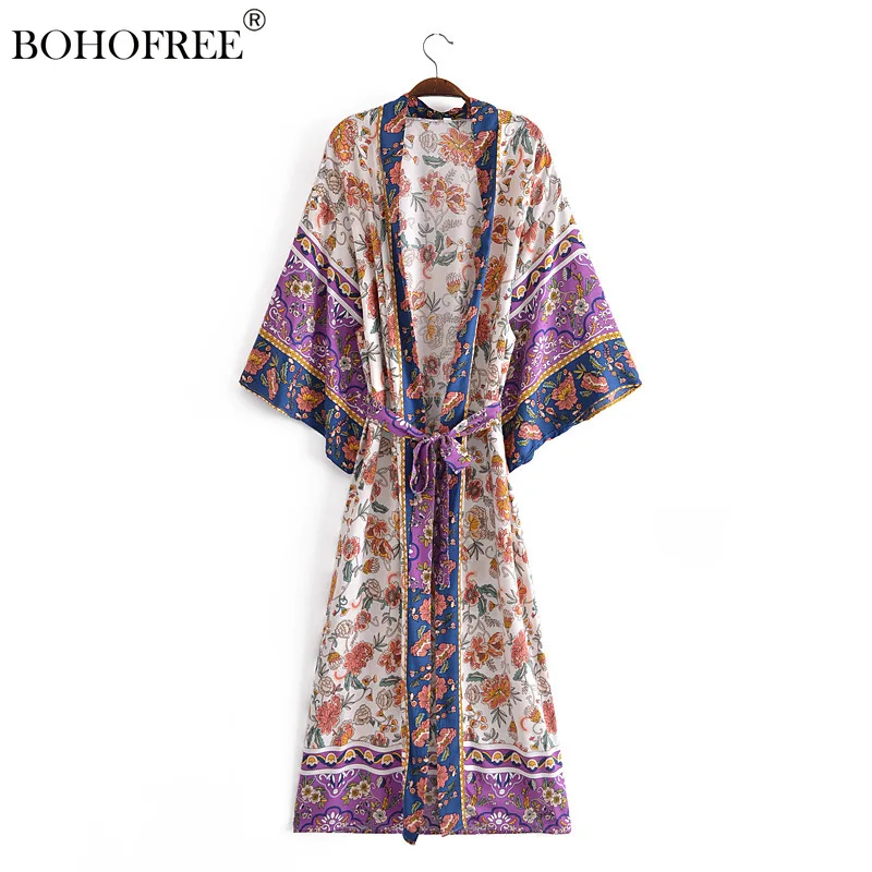 

Rayon Cotton Robes Batwing Sleeve Loose Fit Boho Kimonos Women Maxi Hippie Vestidos Sashes Long Duster Bohemian Cover Up Robes