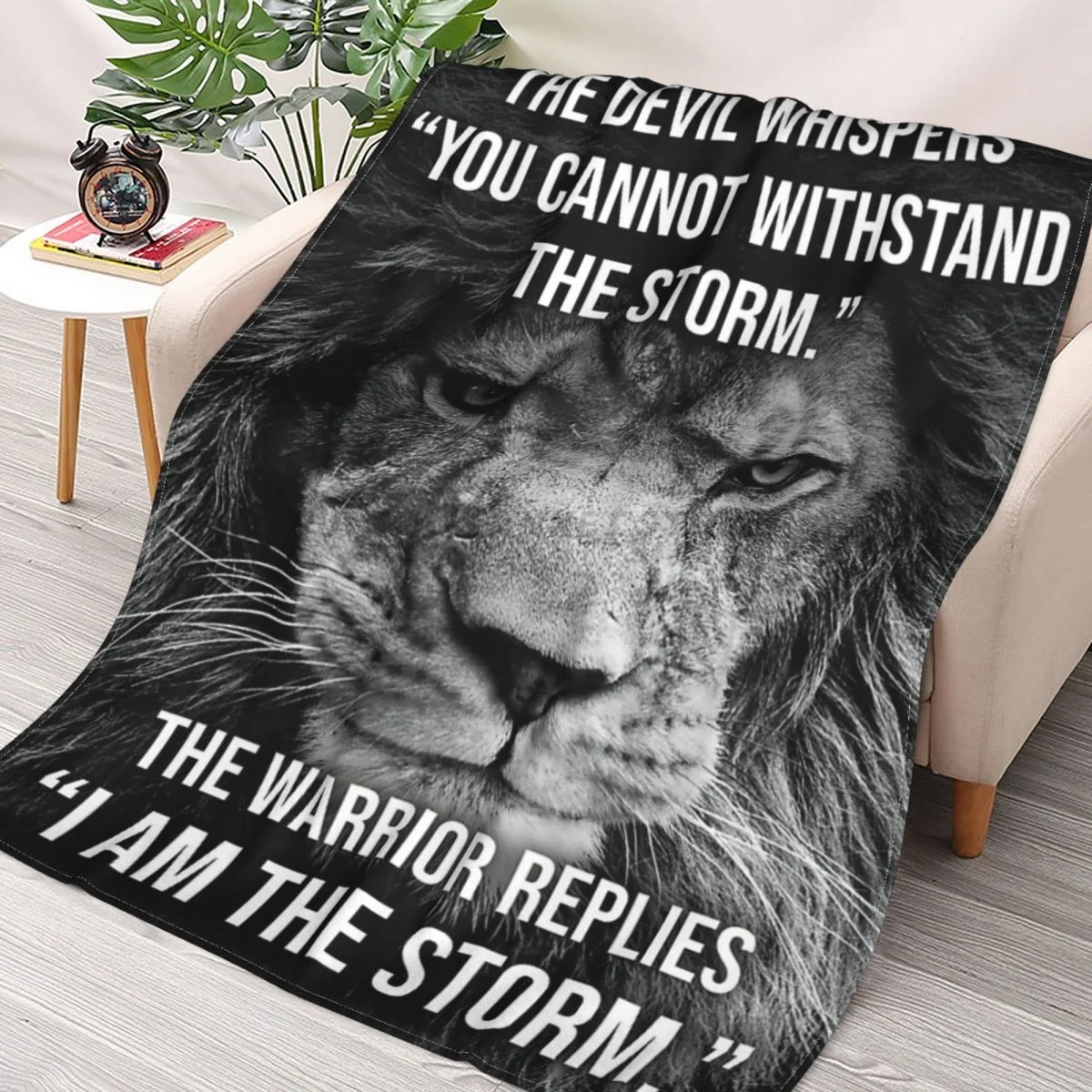 

I AM The Storm, Lion, Warrior - Motivational Throws Blankets Collage Flannel Ultra-Soft Warm picnic blanket bedspread on the bed