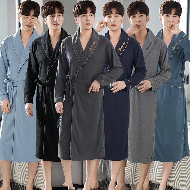 2022 Autumn Winter Plus Size Long Sleeve Kimono Robes for Men Korean Loose Cotton Sleepwear Bathrobes Male Homewear Home Clothes