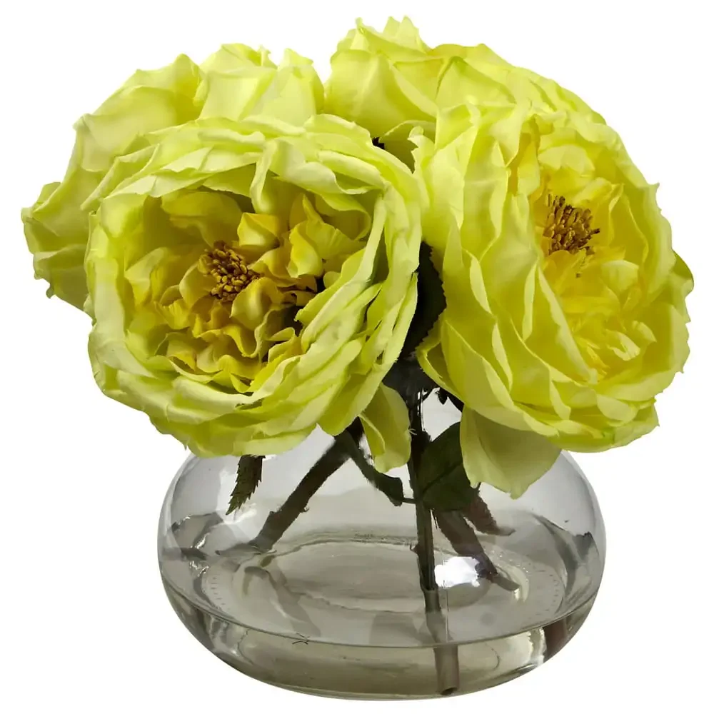 

Искусственные красивые розы, шелковые цветы с вазой, желтые