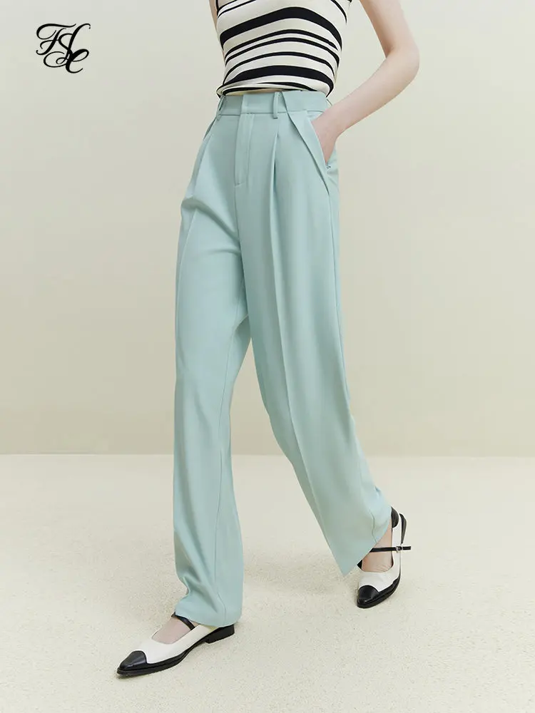 FSLE Commuting Office Ladies All-match Straight Wide-leg Pants for Female Summer New Style Thin and Fresh Casual Pants for Women