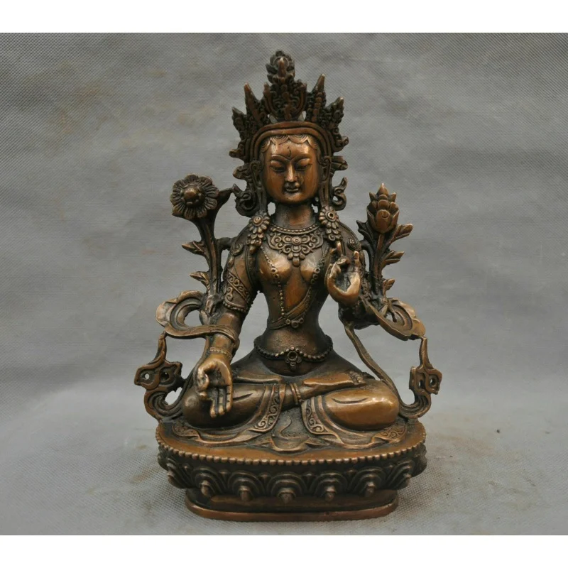 

8.5" Chinese Buddhism Tibet White Tara Bodhisattva Bronze Statue