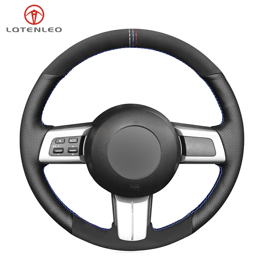 

LQTENLEO Black Genuine Leather Suede Sew Car Steering Wheel Cover for Mazda MX-5 2009-2013 RX-8 2009-2013 CX-7 CX7 2007-2009