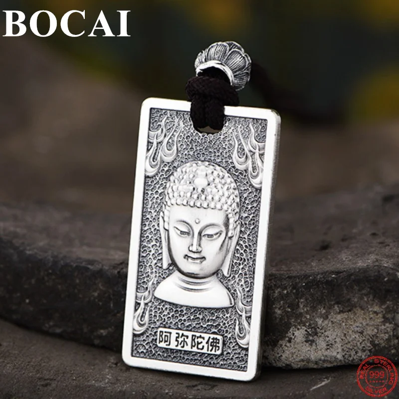 

BOCAI Trendy S999 Sterling Silver Pendant Gilding Life Guardian Buddha Six Syllable Mantra Argentum Amulet Jewelry for Men Women