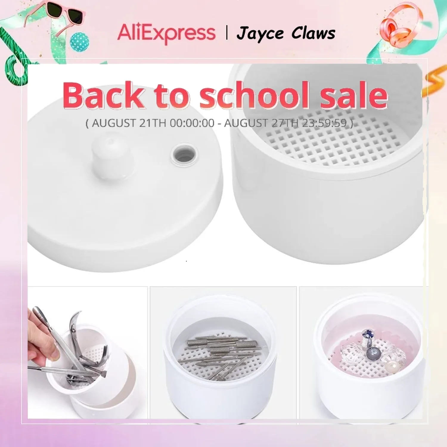 Nail Art Drill Bits Grinding Head Sterilizer Disinfection Box Nail Tool Cleaning Box Manicure Storage Case Clipper Accessories
