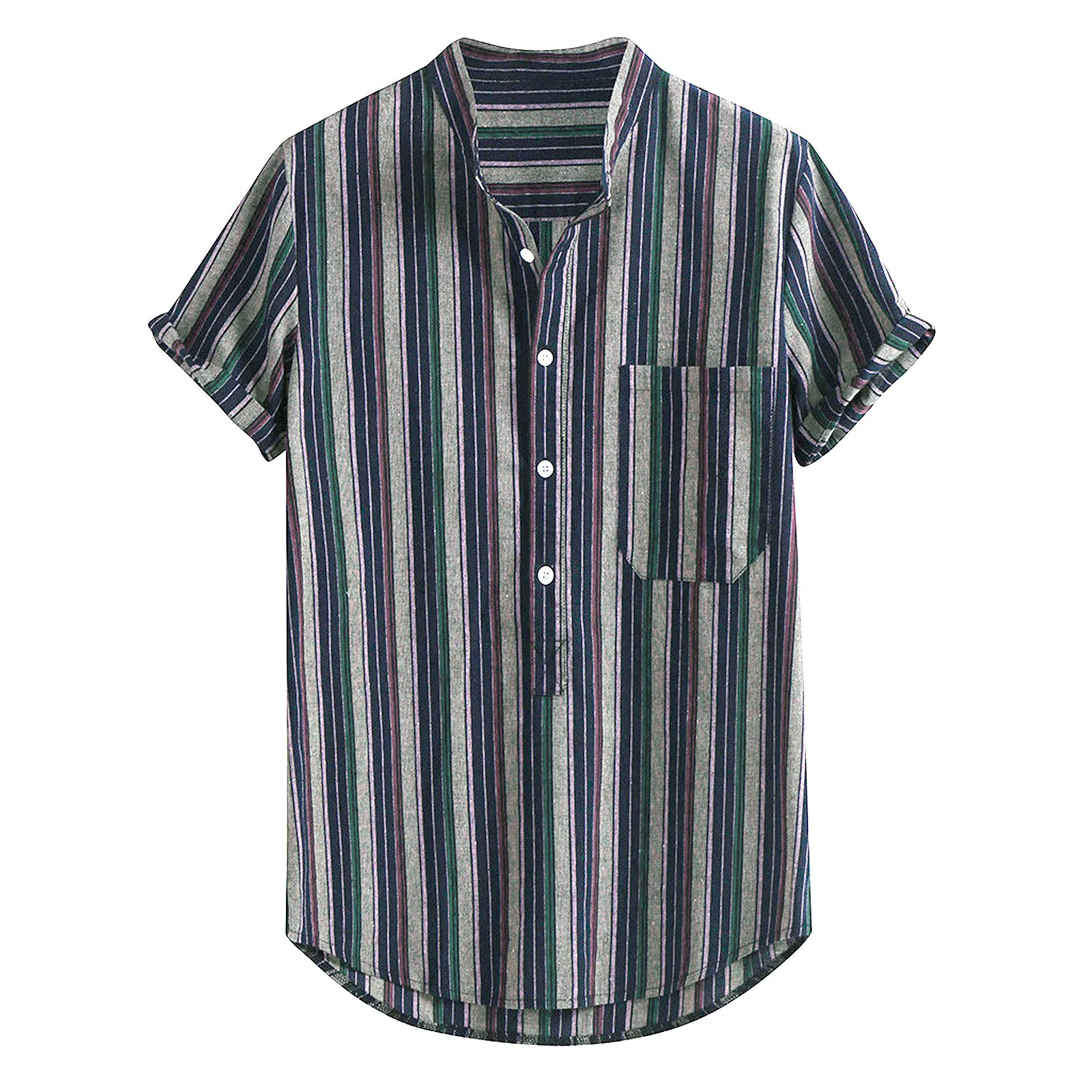 

Mens Shirts Striped Print Cotton Shirt Summer Beach Hawaiian Shirts Short Sleeve Buttons Shirts For Men Chemise Homme Clothing
