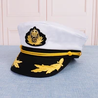 adult yacht boat ship sailor captain costume cotton hat cap navy marine admiral embroidered captains cap white
