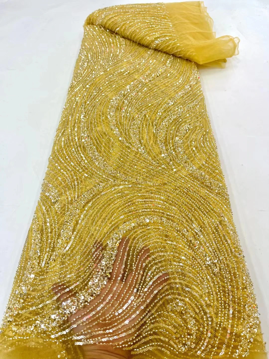 

2022High Quality Latest Embroidered African Heavior Beaded Tub With Lots Stones Lace Fabric for Important Wedding Dress KK515_V