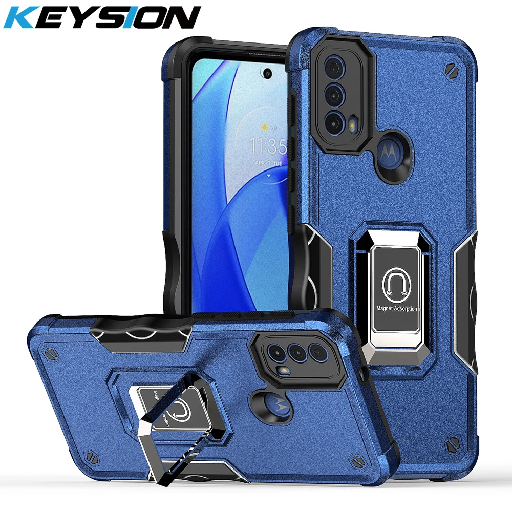 

Противоударный армированный чехол KEYSION для Motorola MOTO E40 E30 E20, силиконовый + поликарбонатный чехол-подставка с кольцом для задней панели телефо...