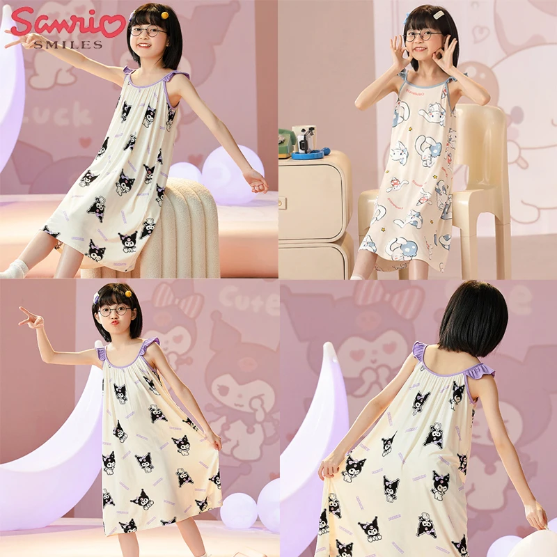 

Anime Series Kawaii Sanrio Kuromi Childrens Camisole Nightgown Cartoon Cinnamoroll Loose Fitting Loungewear Cute Princess Dress
