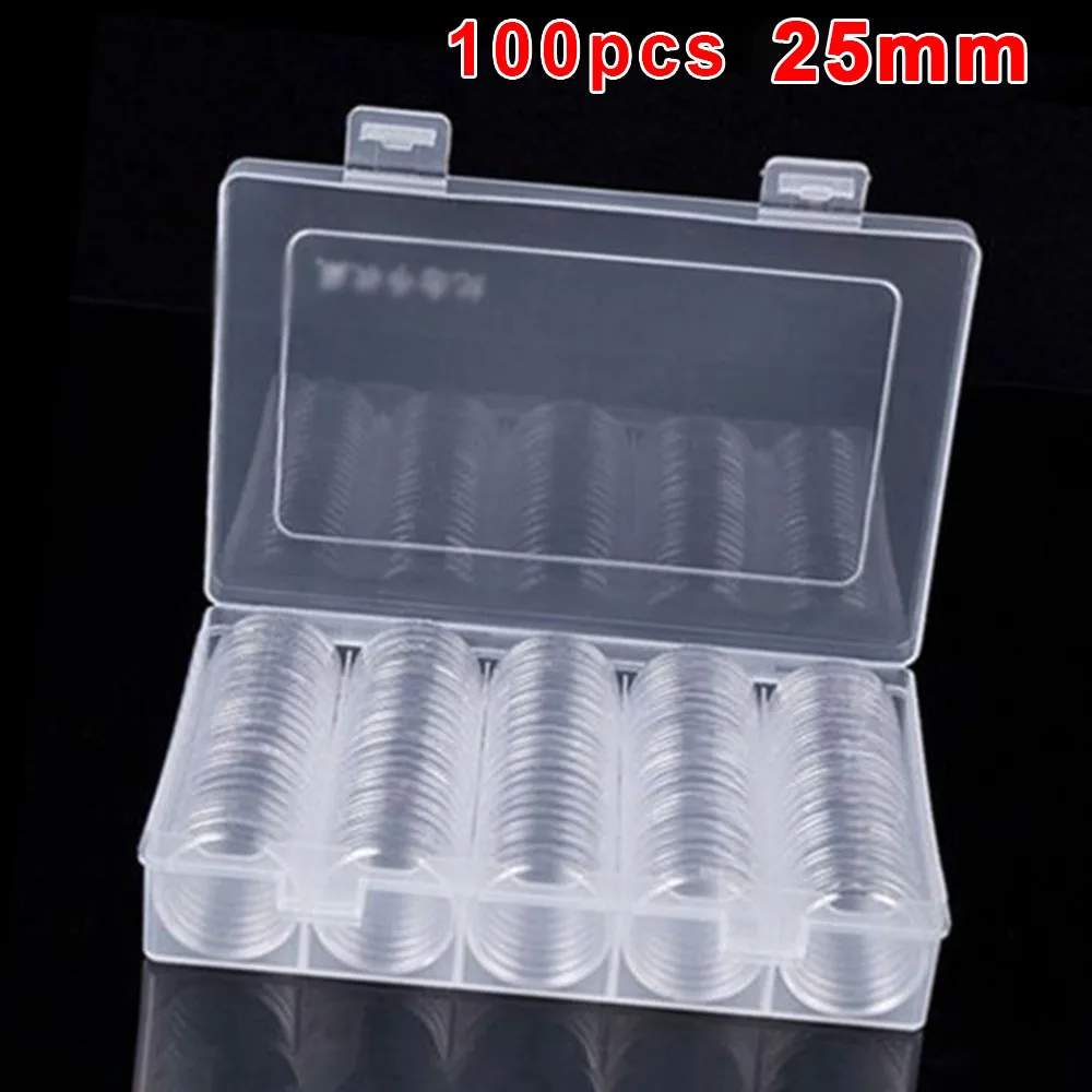 

100pcs/set 25mm Transparent Plastic Coin Holders Coin Collecting Box Case For Coins Storage Capsule Protection Boxes Container