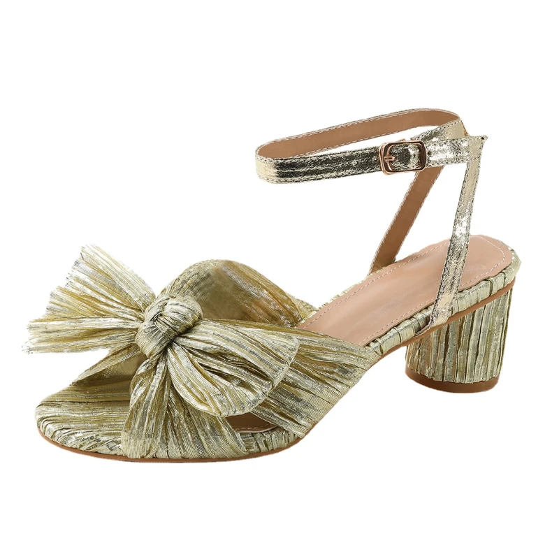 

Women's High Heel Sandals Summer Thick Heel Silk Bow Sandals Women's Round Head Open Finger Sandals