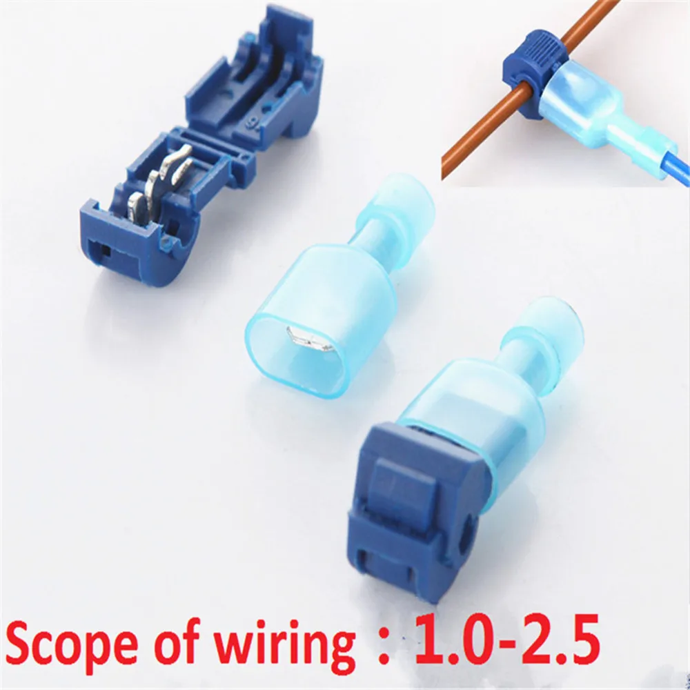 

10pcs/lot Blue T Type 15A Quick Splice Crimp Terminals Wire Convenient Connectors L001 For 1.0-2.5mm Line Dropshipping