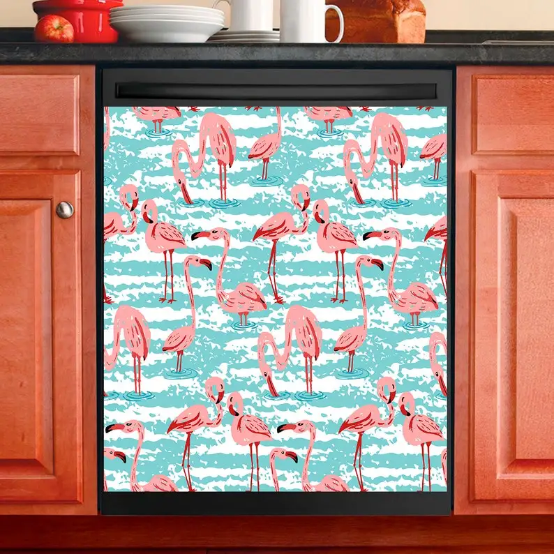 

Kitchen Decor Dishwasher Magnet Cover Flamingo Pattern
