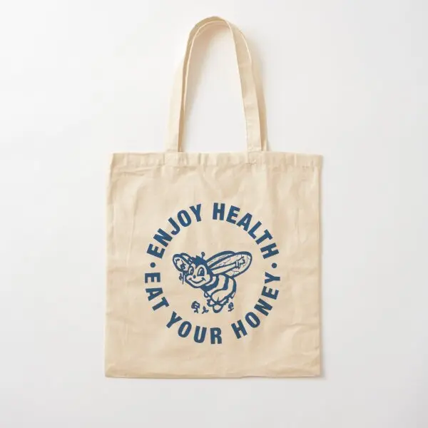 

Enjoy Health Eat Your Honey Cotton Canvas Bag Shopper Grocery Shoulder Bag Foldable Ladies Designer Handbag Unisex Fabric Women