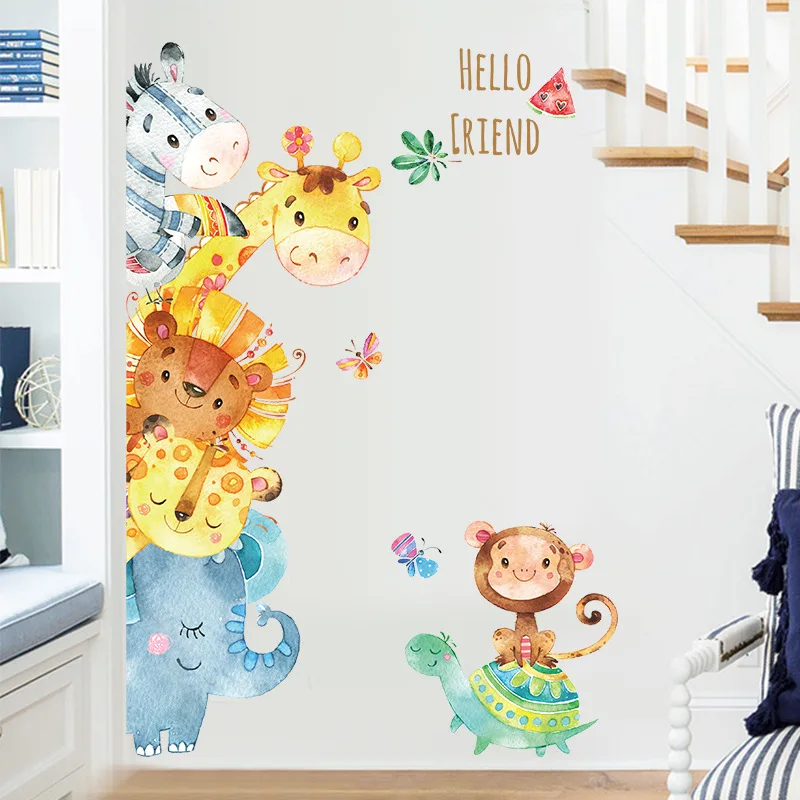 

Jungle Wild Forest Animals wall sticker for kid rooms Monkey giraffe koala elephant Butterfly kangaroo wall decal wardrobe Mural