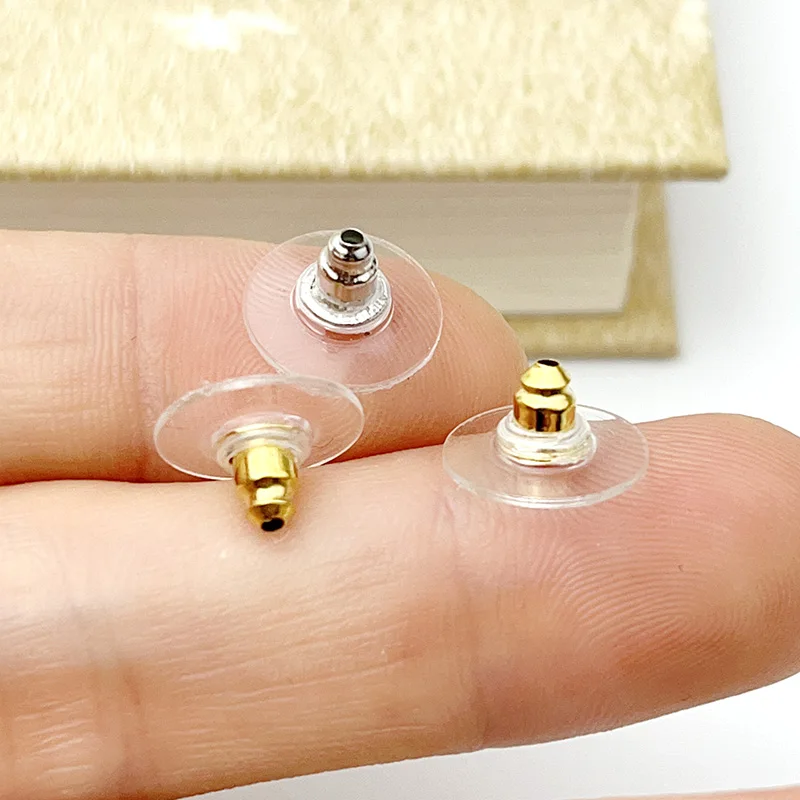 200 Pcs/Lot Clear Disc Plastic Earnuts Earring Back Stoppers Accessories Metal Ear Post Nuts DIY Jewelry Findings Stud Plug Cap