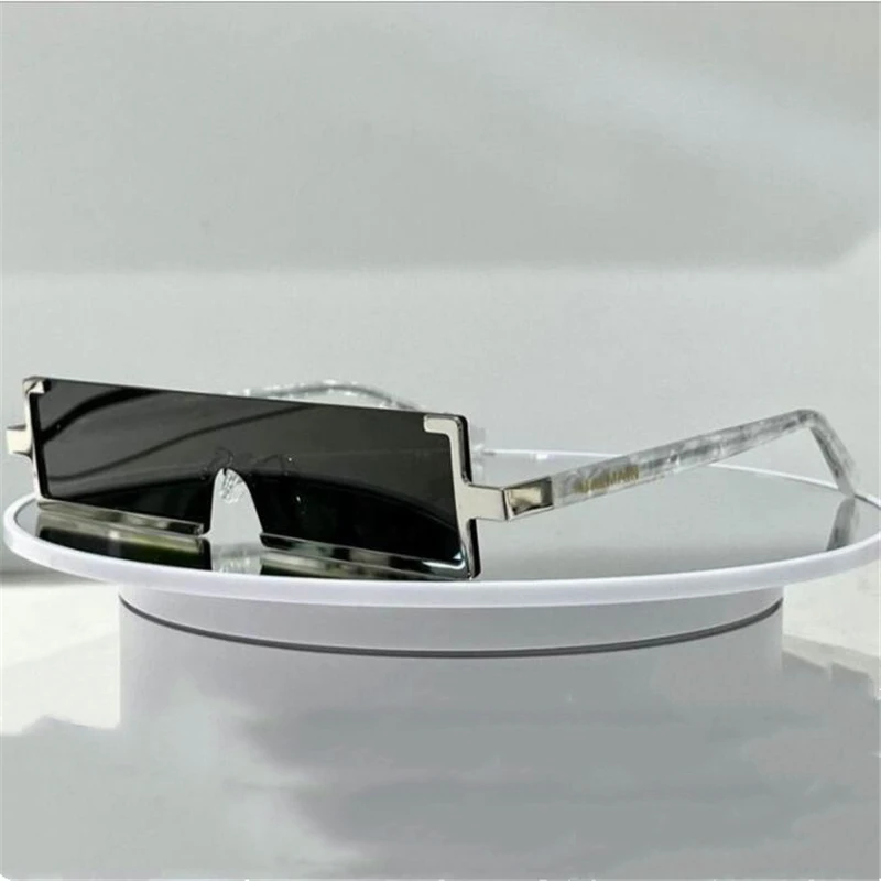 

Luxury designer brand sunglasses woman statement half frame rectangular glasses Quality original sunshade mirror