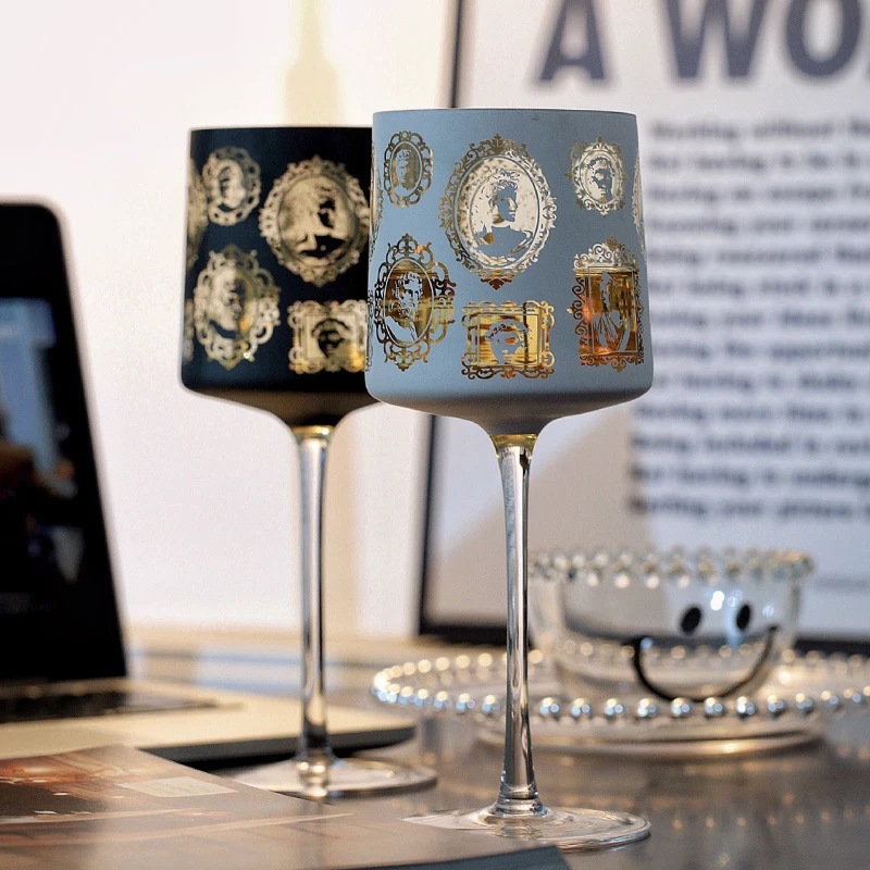 

JINYOUJIA English Style World Famous Paintings Red Wine Glass Handmade Lead-free Crystal High Foot Glass Burgundy Cup