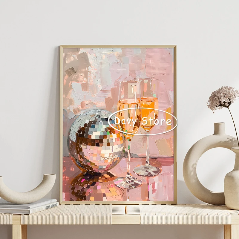 Постер Mirrorball розовый диско-шар преппи холст живопись Y2K модная Веселая Настенная