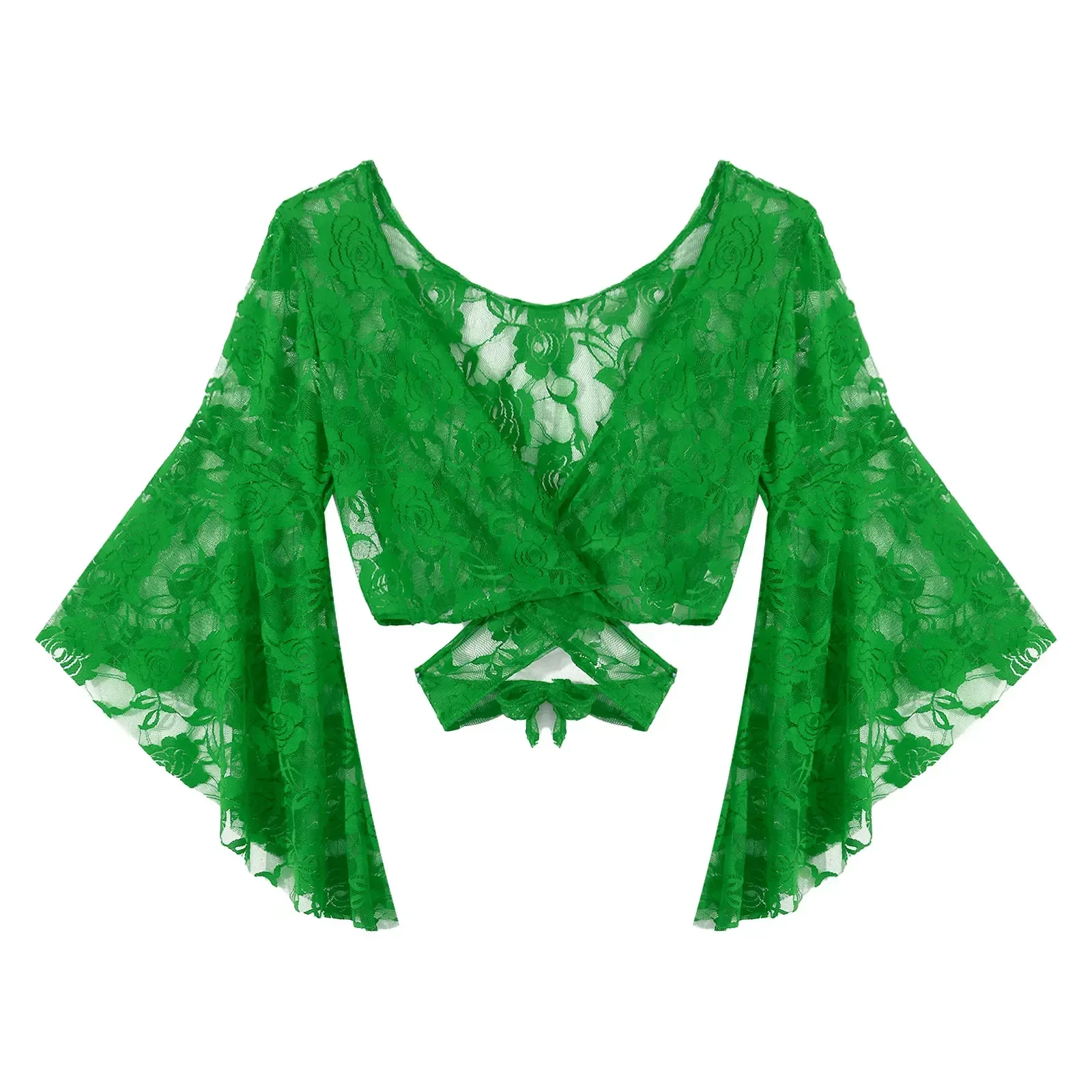 Женский кружевной топ для танца живота с расклешенными рукавами