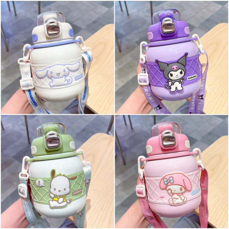 

Sanrios понравило My Melody Cinnamoroll Kuromi детская Студенческая портативная двойная чашка для питья аниме мультяшная Изолированная чашка 630 мл