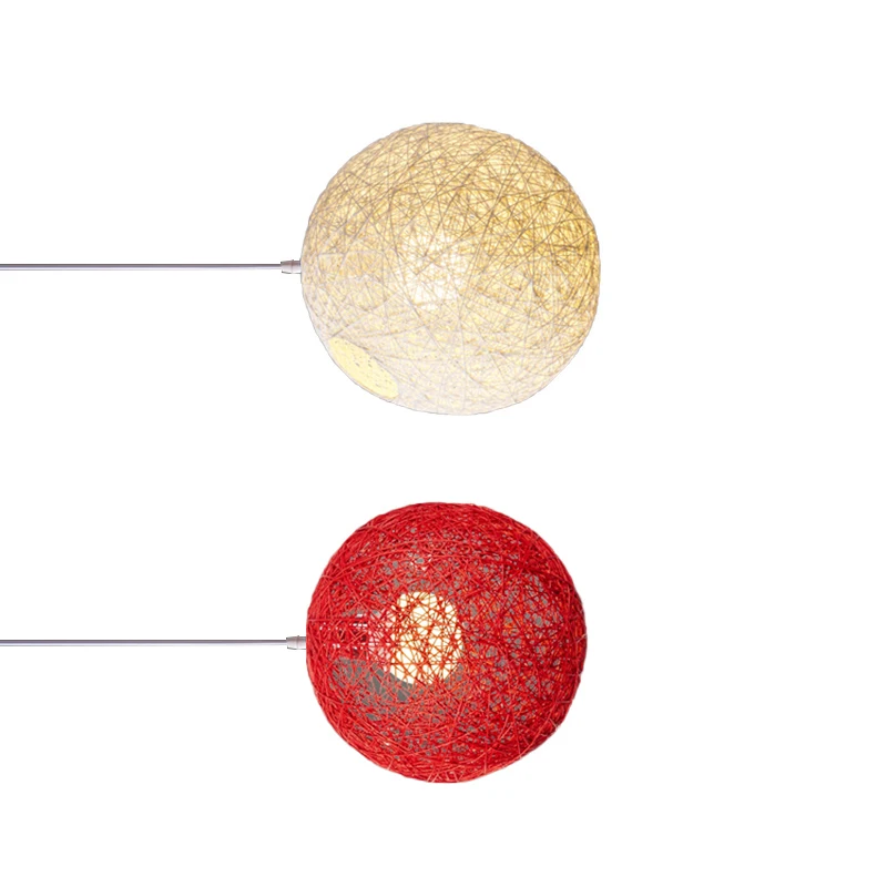 

2 Pcs Rattan And Hemp Ball Chandelier Individual Creativity Spherical Rattan Nest Lamp Shade , White Bamboo & Red Bamboo
