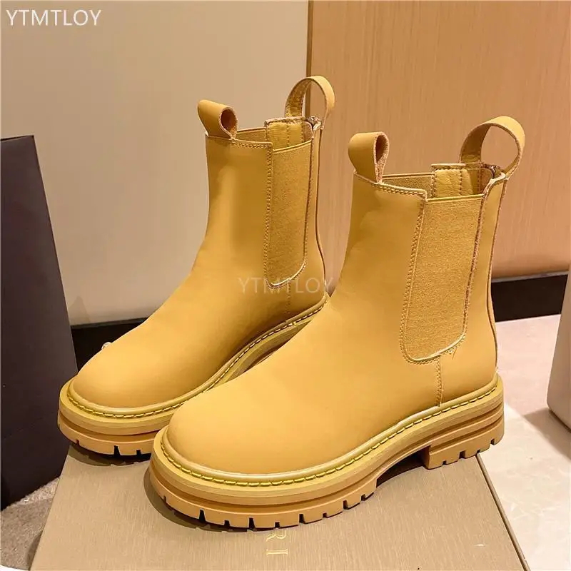 

Женские ботинки челси на массивном каблуке и платформе 2022 Ytmtloy резиновые туфли-лодочки с круглым носком без застежки роскошная дизайнерска...