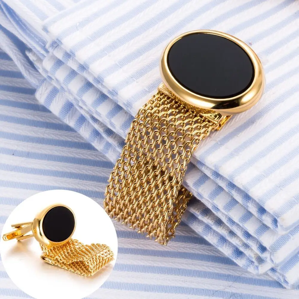 

1Pair Onyx-like Cufflinks Exquisite Gold Copper Suit Chain Buttons Shirts