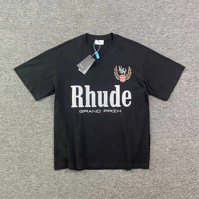 

RHUDE T-Shirt Print Black Cotton Wheat Logo Men Women 1:1 Rhude Oversize Short Sleeves
