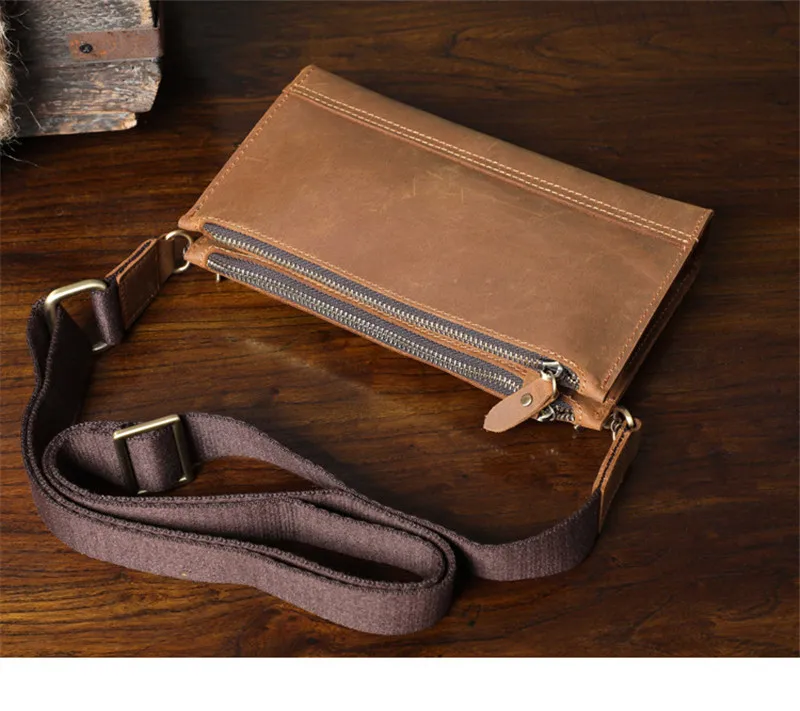 Fashion retro crazy horse cowhide men's clutch bag outdoor mobile phone business card holder card long 2 zippers messenger bag