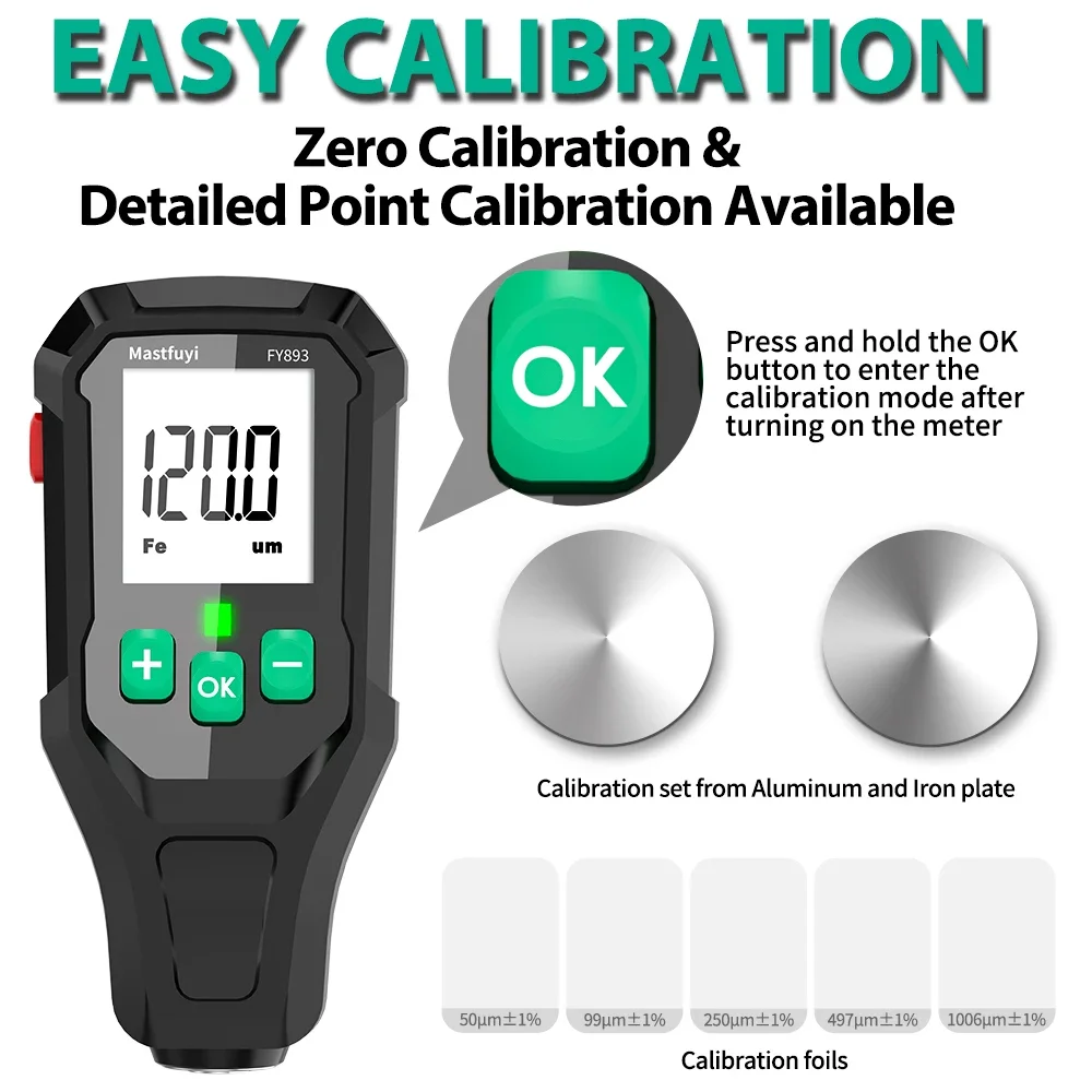 MASTFUYI FY893 Толщиномер покрытия Цифровой измеритель толщины Автомобильная краска