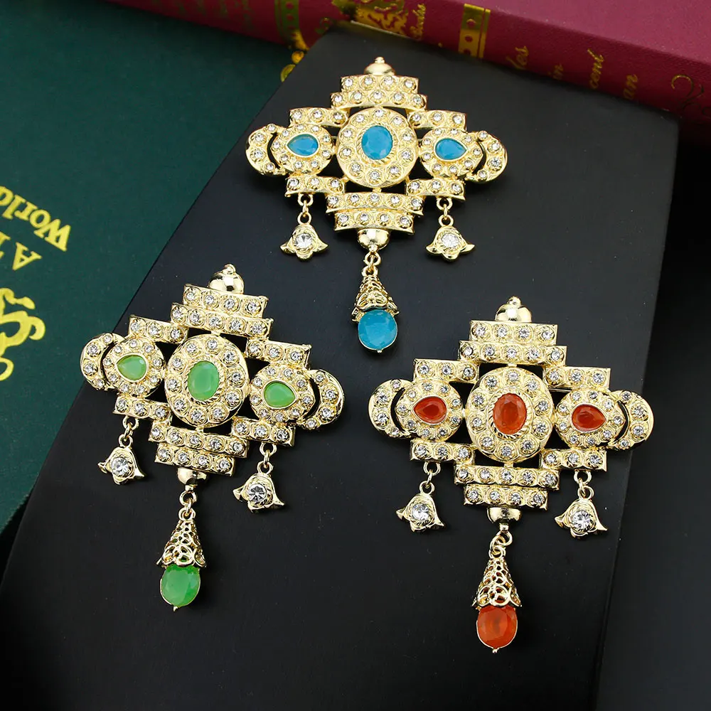 Sunspicems, золотой цвет, марокканская брошь Caftan, женская брошь с кристаллами, заколки, арабские невесты, свадебные ювелирные изделия, пара, металлическая цепочка, как ожерелье