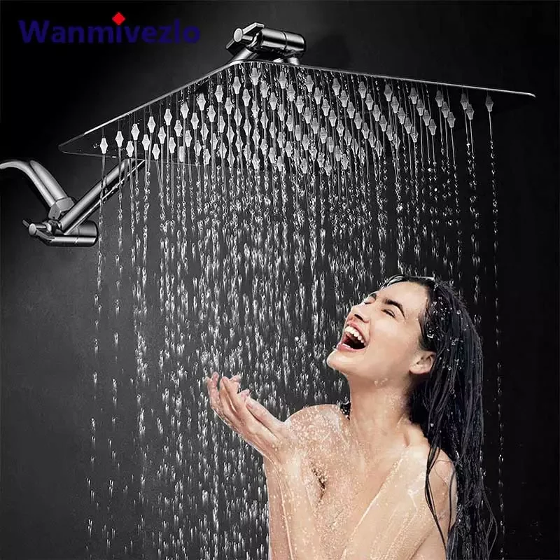 

Rainfall Shower Head Solid Brass Angle Adjustable Extension Arm Chrome Wall Mounted 8/10/12inch Square Shower Head