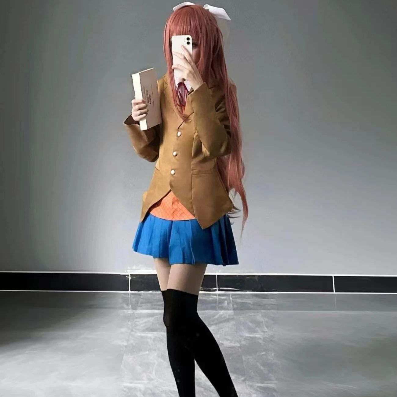 Фото Костюм для косплея по игре Doki Doki Literature Club: Натсуки, Сайори, Юри, Моника. Школьная форма для девочек и женщин, комплект с платьем и курткой в стиле JK. №1