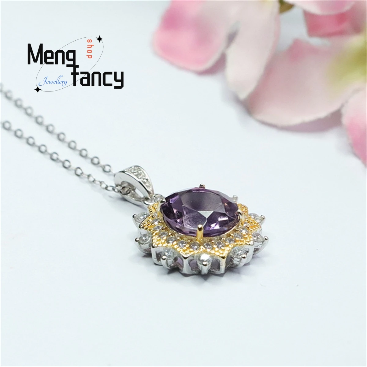Ожерелье из натурального серебра S925 пробы с инкрустированным аметистом ожерелье