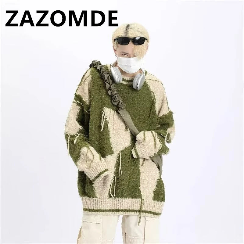 Новинка, Осенний вязаный свитер ZAZOMDE с нашивками