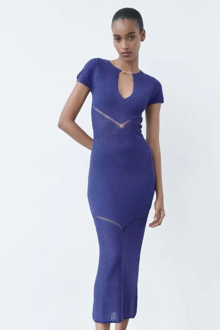 

Женское трикотажное платье с цепочкой, голубое платье средней длины в сеточку, сексуальное праздничное платье в стиле «Лолита», Y2King, модель BGB3808 на лето, 2023