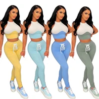 2022 casual women tracksuit two piece set color patchwork matching set sportsuit clothes for women outfit