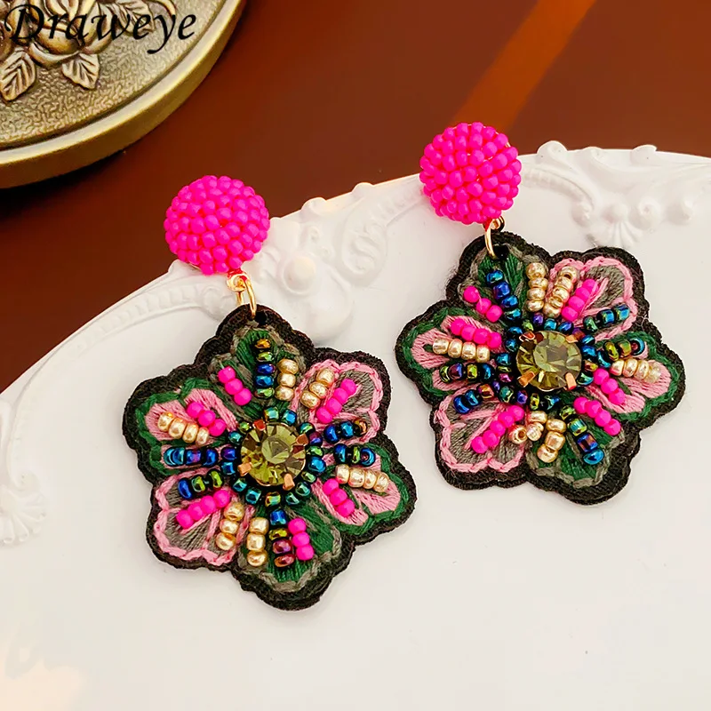 Draweye красочные серьги с бусинами для женщин винтажные корейские модные цветы