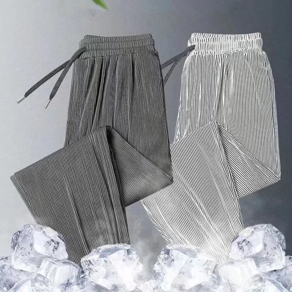 

Summer Ice Silk Drawstring Pants Men Loose Casual Pants Harajuku Fashion Men High Waist Pockets Thin Trousers pantalones hombre